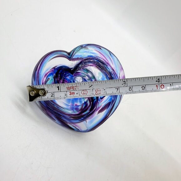 Purple Blue Swirl Glass Eye Studio Hand-Blown Glass Heart Ring Holder Seattle 3" - Picture 15 of 15